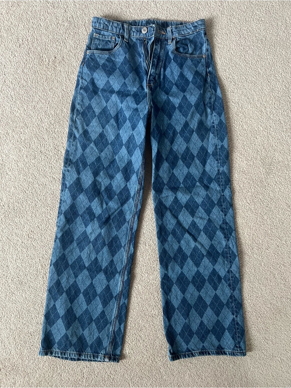H&M Blue Argyle Straight Jeans
